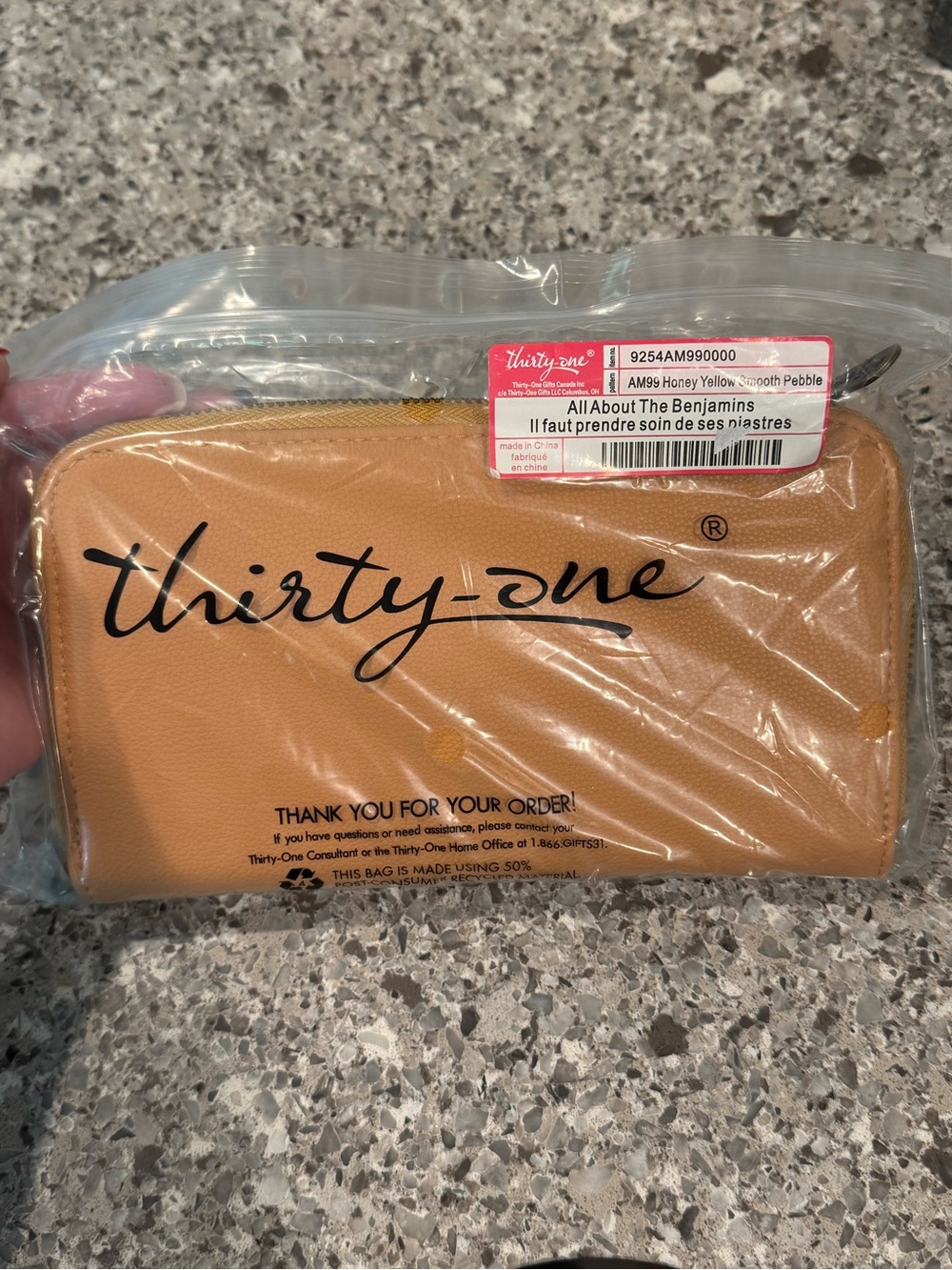 Thirty-one Honey Yellow Pebble Zip All About the Benjamins Wallet